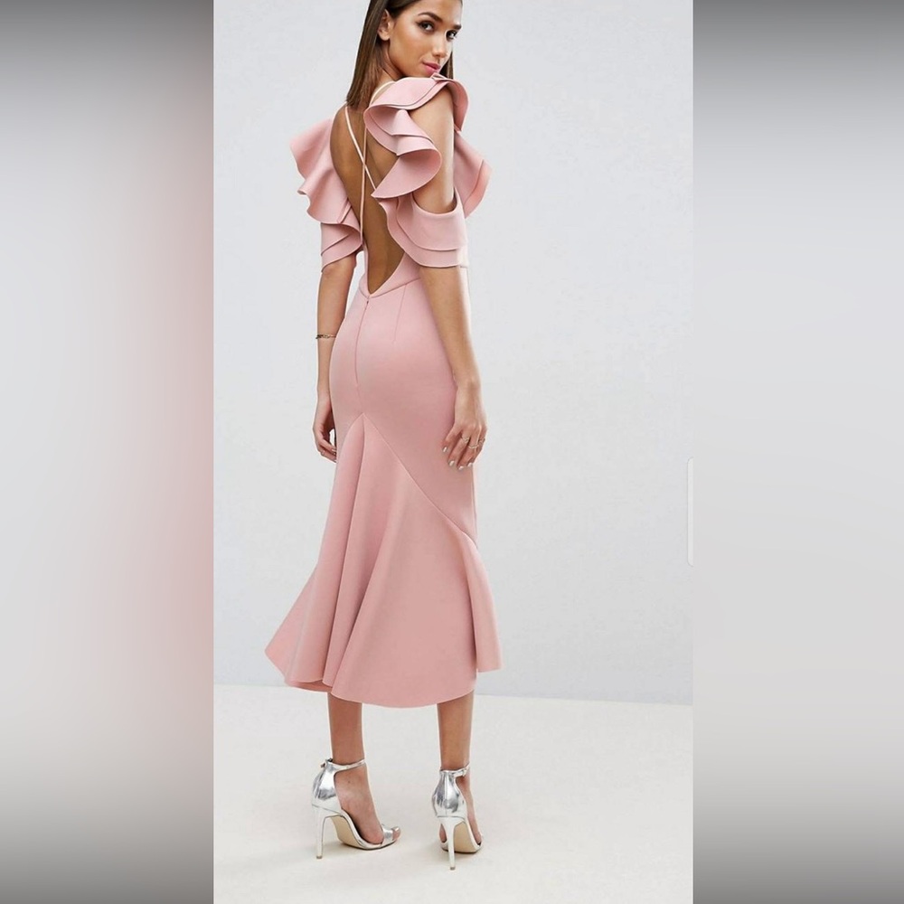 ASOS Blush Pink Backless Ruffle Sleeve  Dress